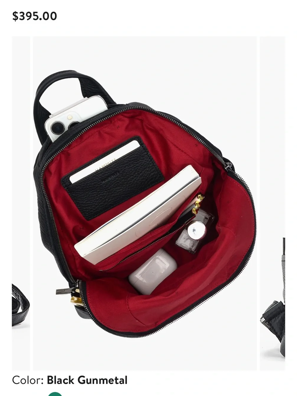 Hammitt Black Leather Medium Backpack with Gunmetal Accents